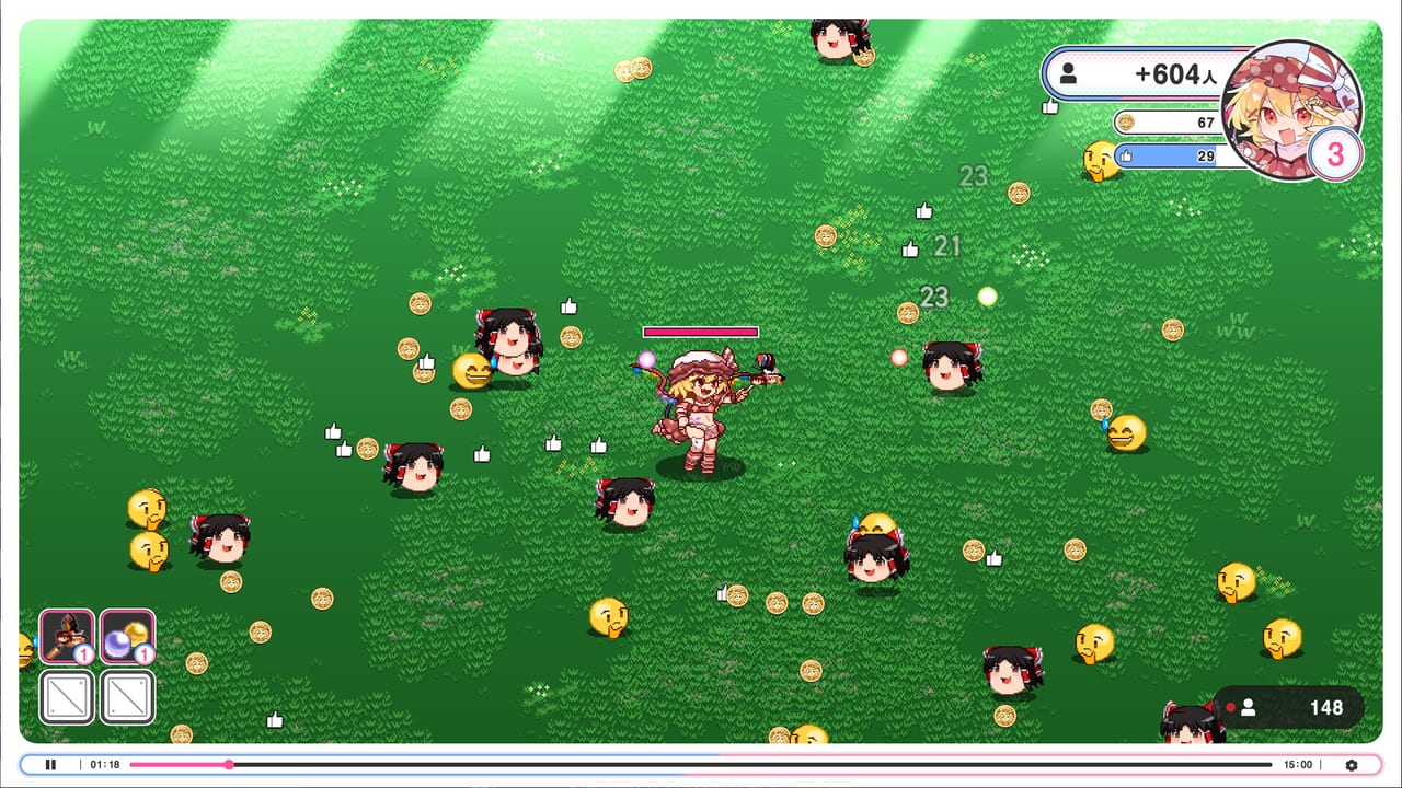 Flandre moving through a meme horde during a stream